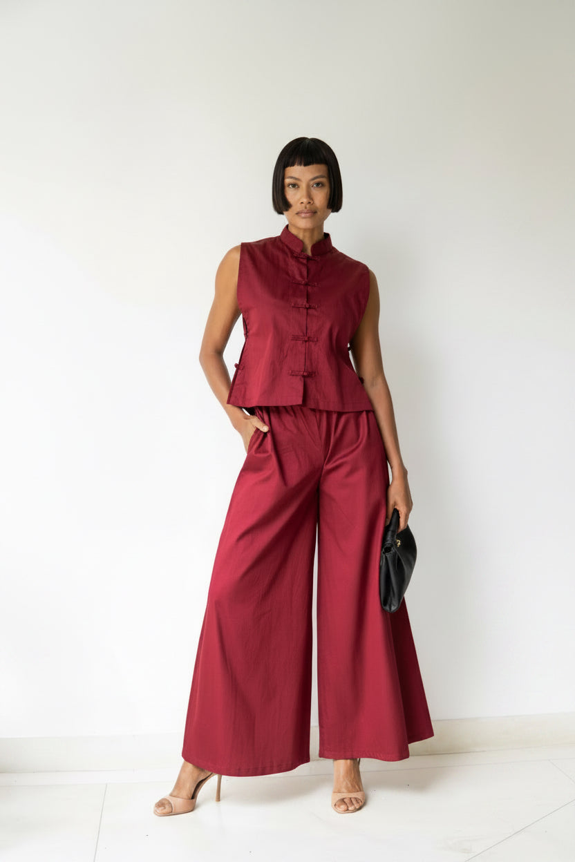 Lin Vest, Cotton, Sacred Maroon, view 2