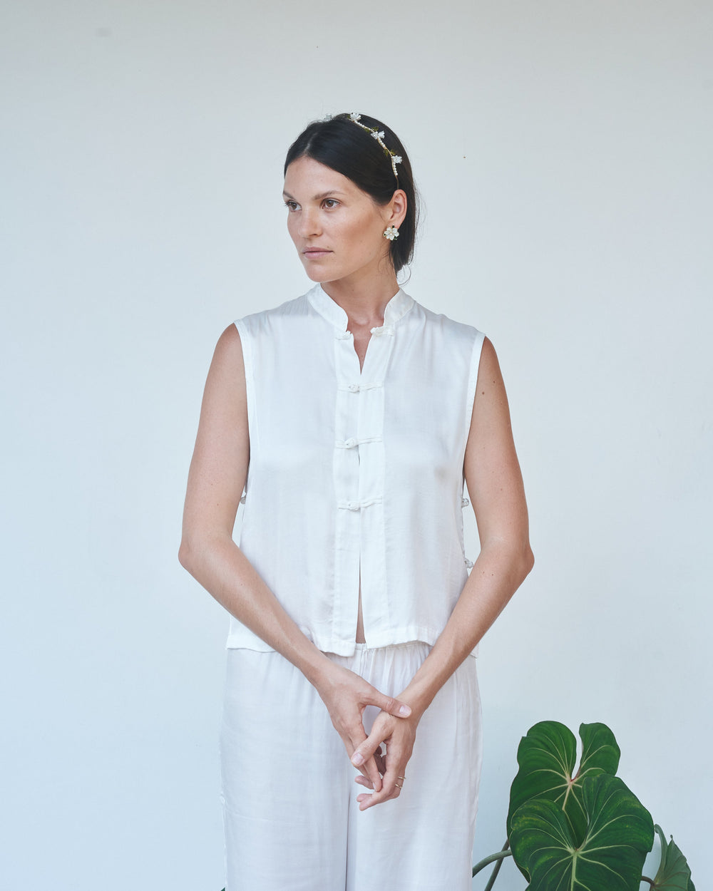 Lin Vest - Silk Viscose - Pearl White Tiyara Soul Wear