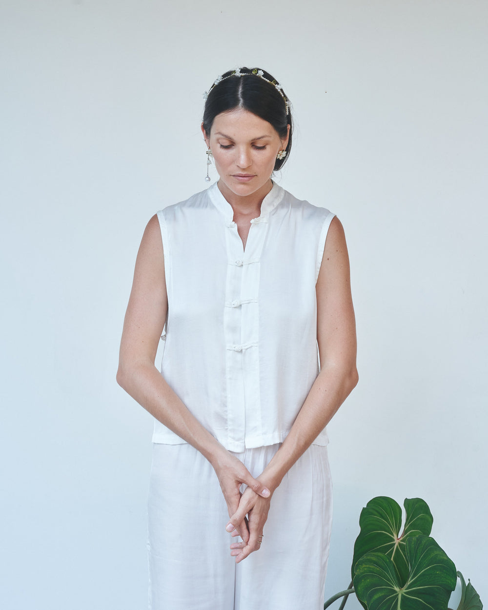 Lin Vest - Silk Viscose - Pearl White Tiyara Soul Wear