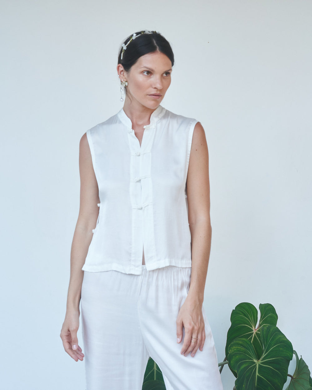 Lin Vest - Silk Viscose - Pearl White Tiyara Soul Wear
