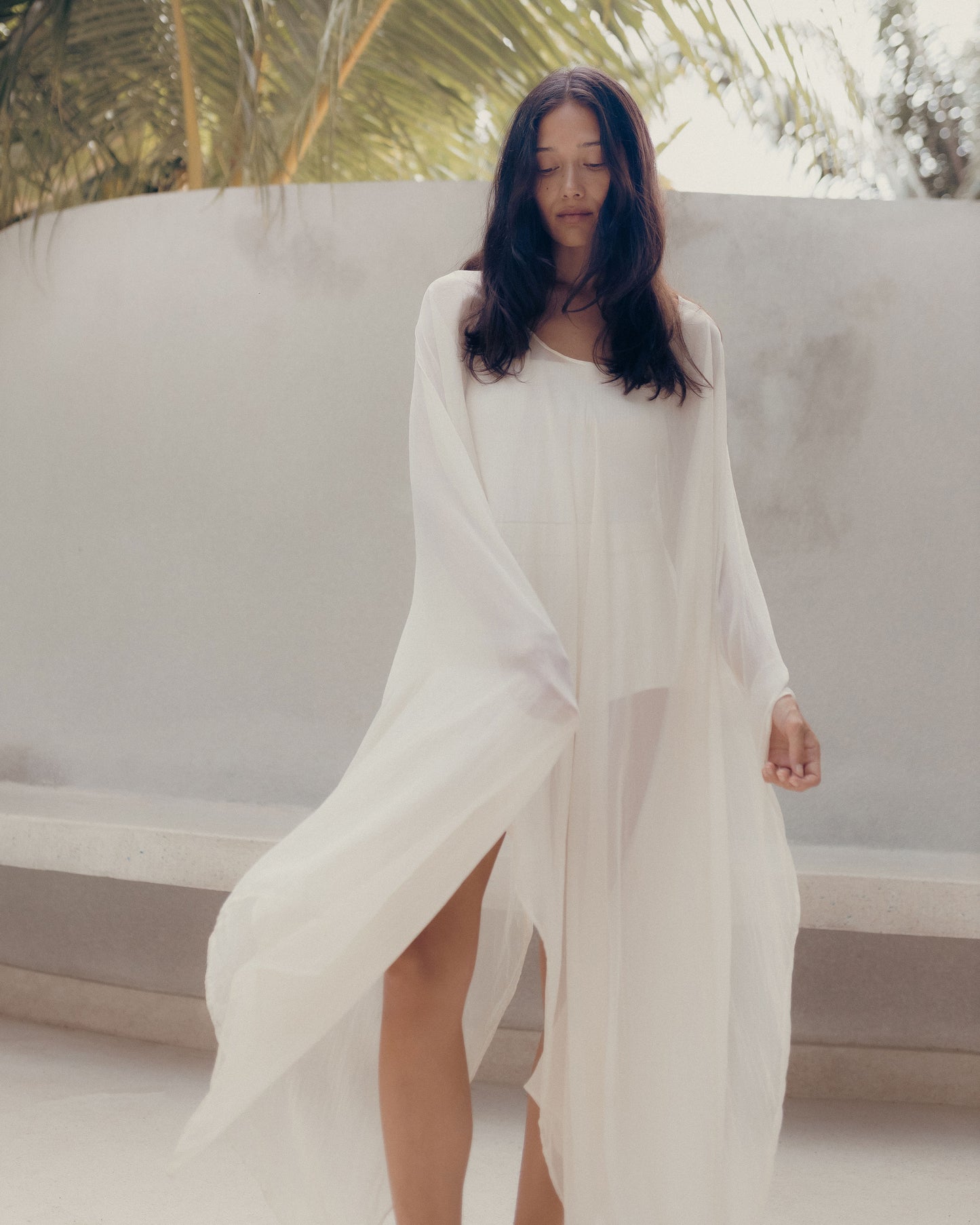 Yun Poncho - Silk - White Lotus