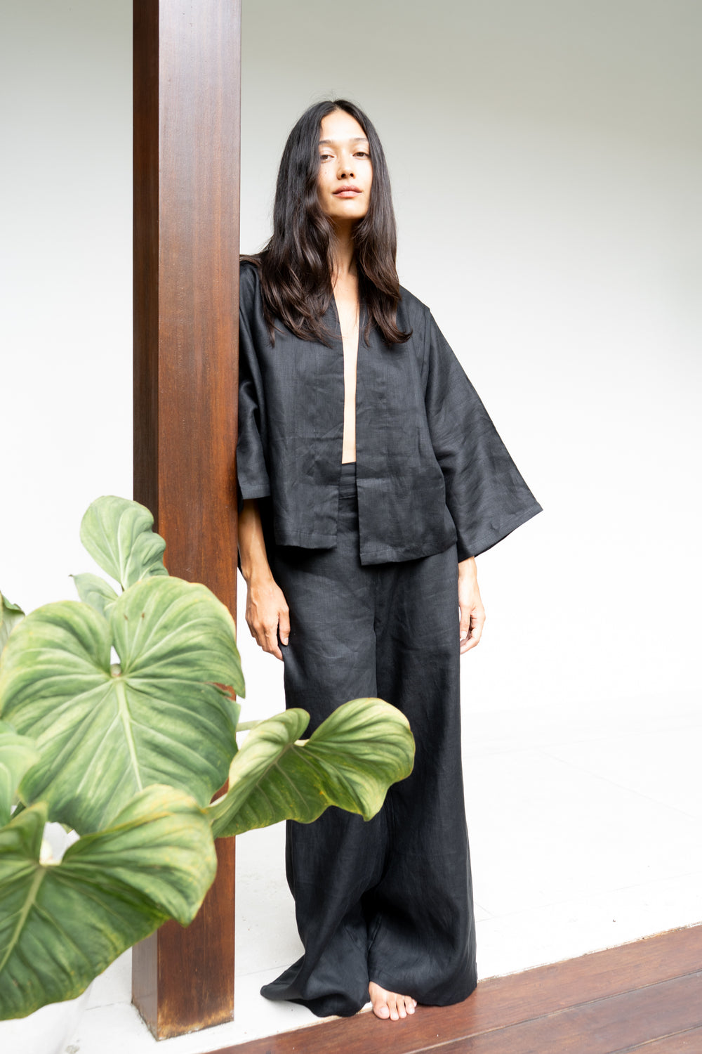 Makoto Pant, Linen, Black Onyx, view 2