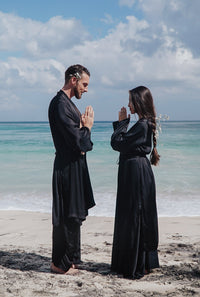 Lotus Kimono - Silk Viscose - Black Onyx Tiyara Soul Wear