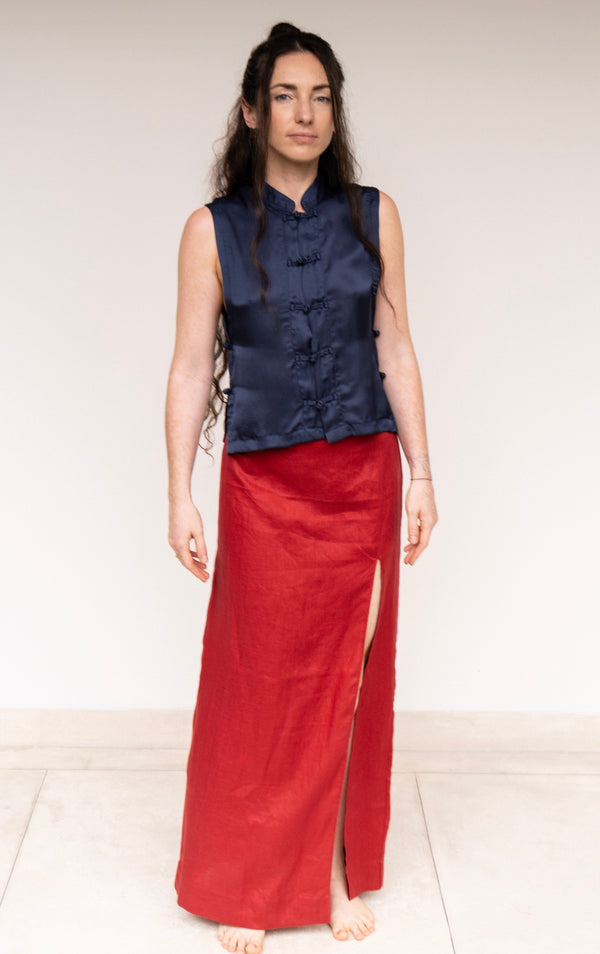Makoto Skirt — Linen — Red Peony