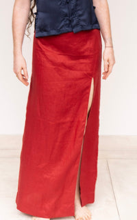Makoto Skirt — Linen — Red Peony