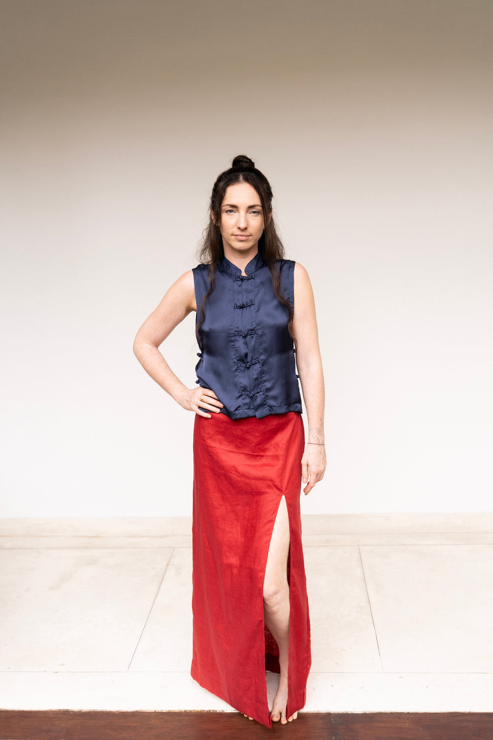 Makoto Skirt — Linen — Red Peony