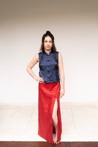Makoto Skirt — Linen — Red Peony