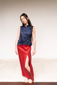Makoto Skirt — Linen — Red Peony