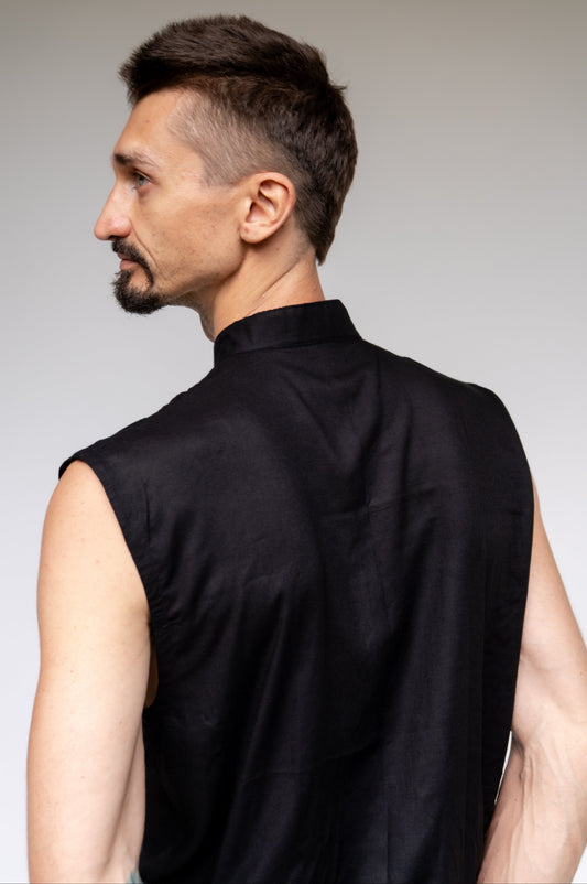 Jing Vest – Premium Rayon – Black Jade