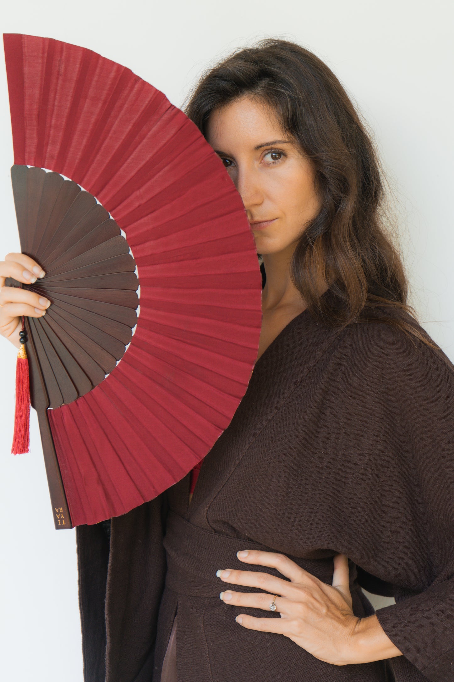 Temple Fan – Silk – Sacred Maroon