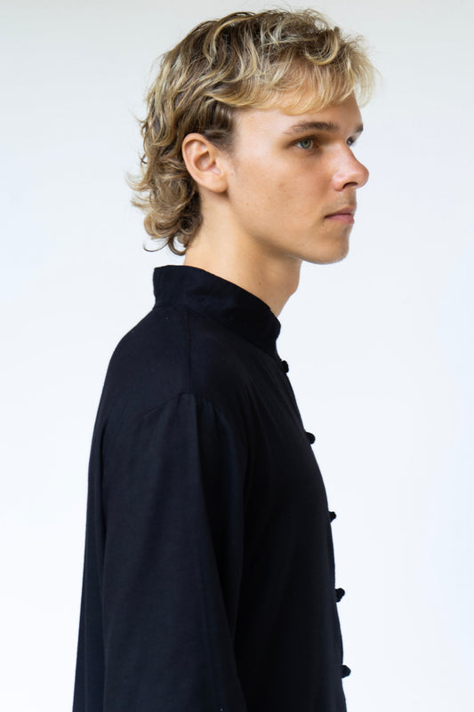 Jing Jacket – Linen – Black Jade with Stone