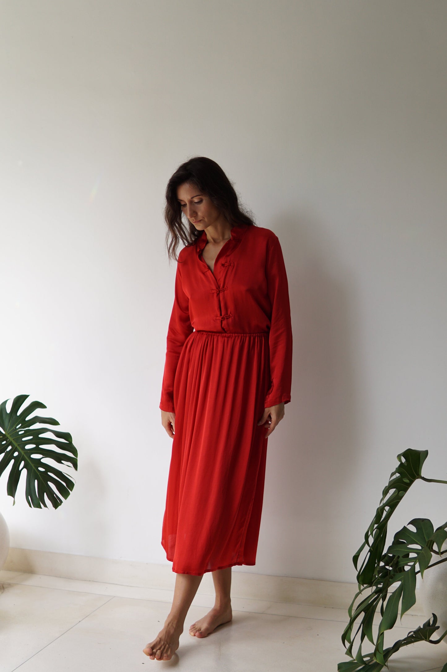 Lin Skirt – Lyocell Silk – Peony Red