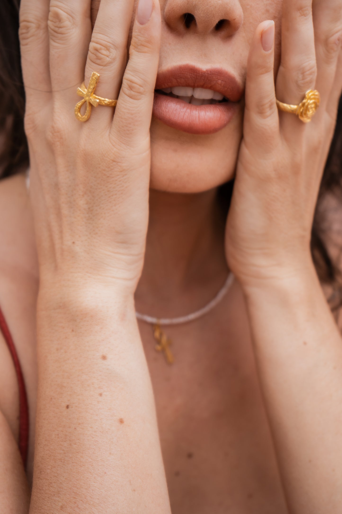 Sekhem Ankh Ring - 18K Gold Plated Sterling Silver