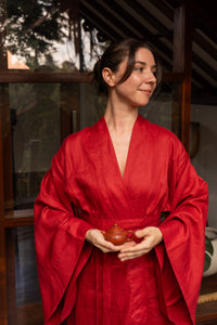 Yori Kimono, Linen, Red Peony