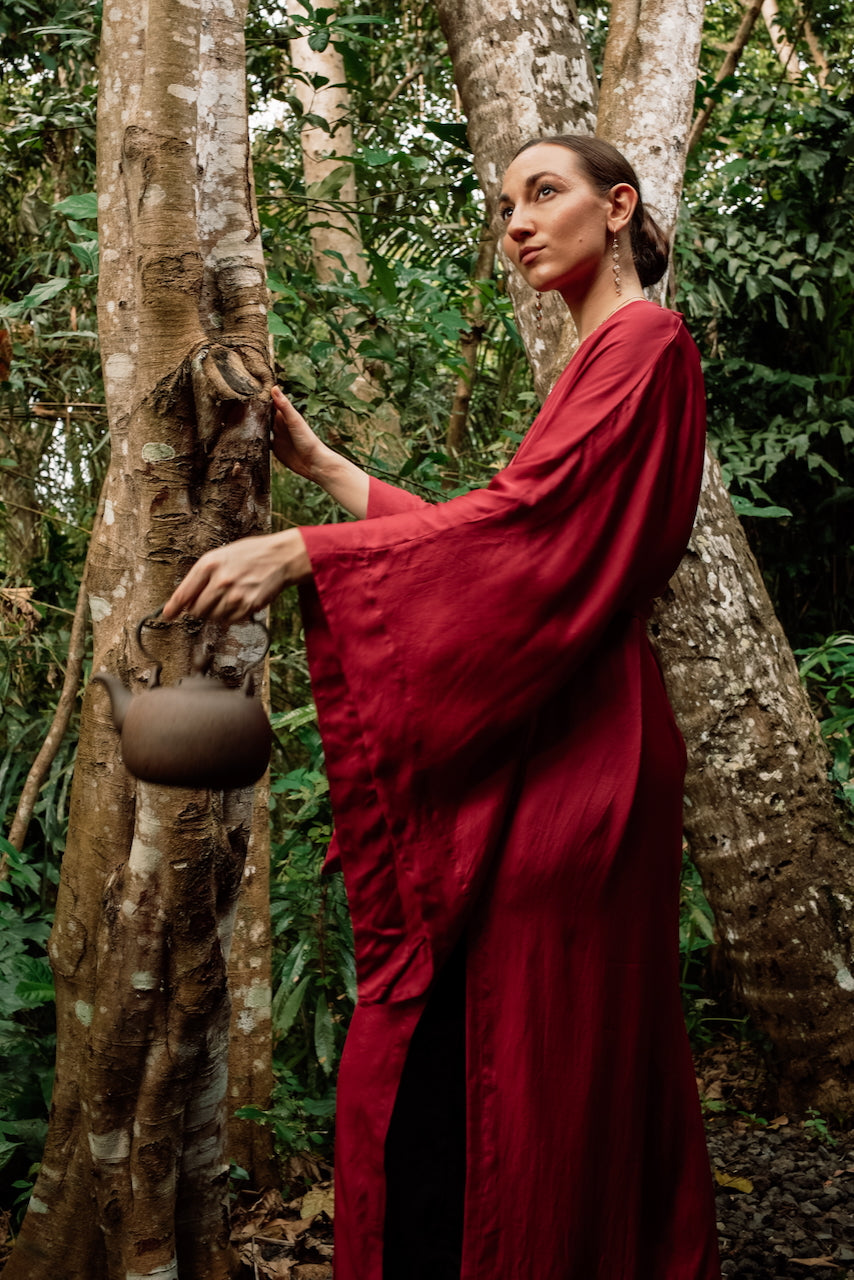 Aset Kimono — Lyocell Silk — Sacred Maroon