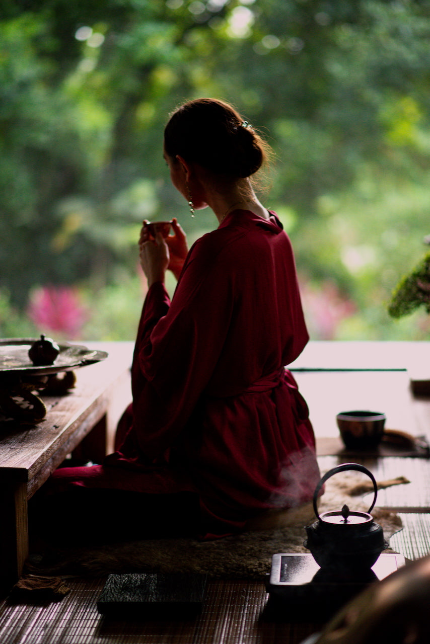Aset Kimono — Lyocell Silk — Sacred Maroon