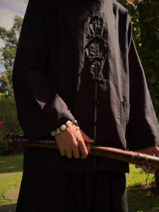 Jing Jacket – Linen – Black Jade with Stone
