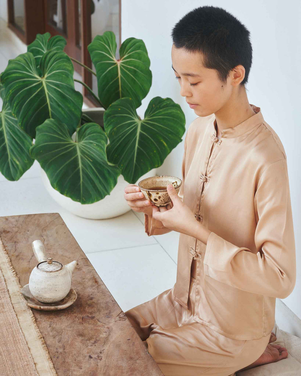 Lin Shirt - Silk Tencel - Tan Tiyara Soul Wear