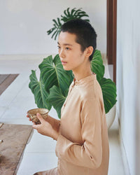 Lin Shirt - Silk Tencel - Tan Tiyara Soul Wear