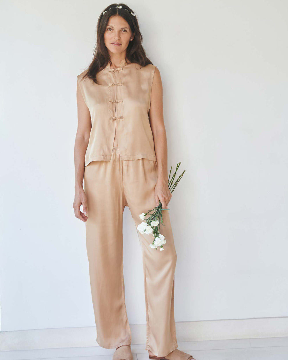 Lin Vest - Silk Tencel - Tan Tiyara Soul Wear