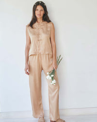 Lin Vest - Silk Tencel - Tan Tiyara Soul Wear