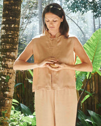 Lin Vest - Silk Tencel - Tan Tiyara Soul Wear