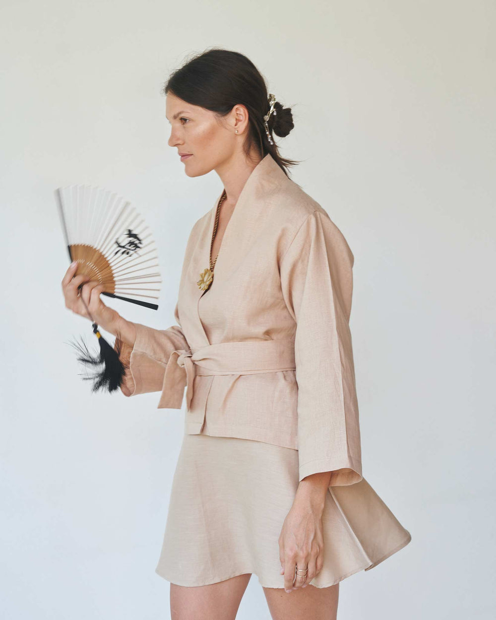 Mai Skirt, Linen, Tan, view 4