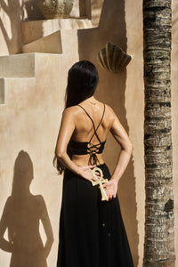 Noura Dress, Bamboo, Black Onyx, view 3