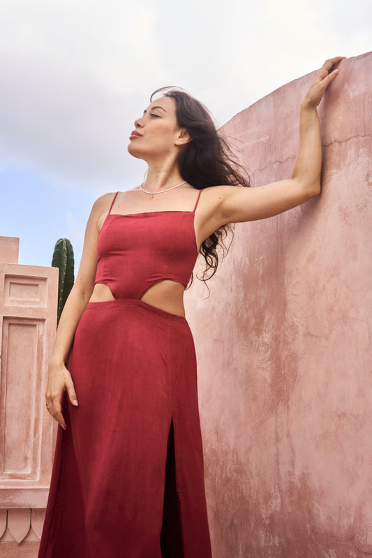 Noura Dress - Bamboo - Kemet Crimson