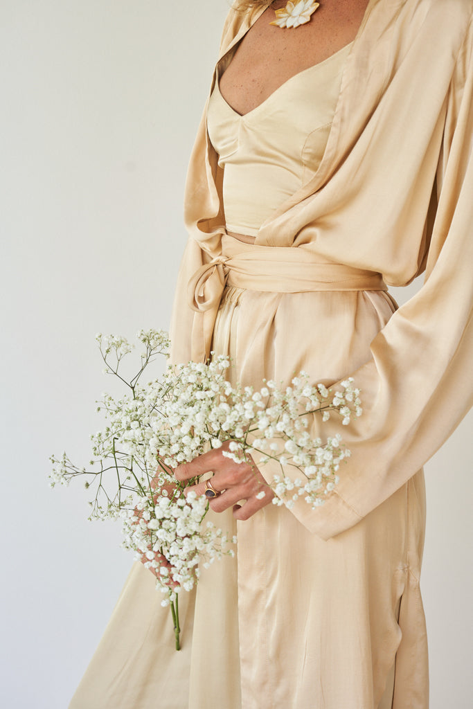 Lotus Kimono - Silk Viscose - Golden Pearl Tiyara Soul Wear