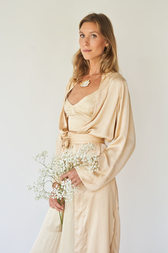 Lotus Kimono - Silk Viscose - Golden Pearl Tiyara Soul Wear