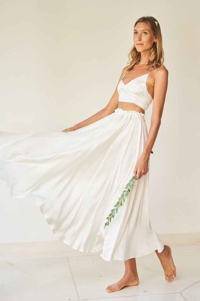Lotus Skirt - Silk Viscose - Pearl White Tiyara Soul Wear