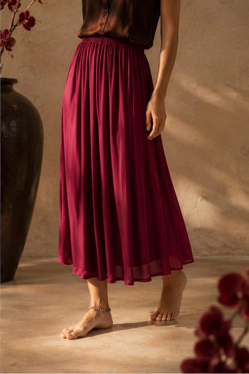 Lin Skirt — Lyocell Silk — Sacred Maroon