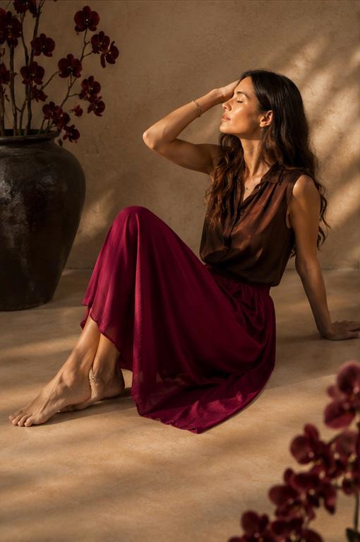 Lin Skirt — Lyocell Silk — Sacred Maroon