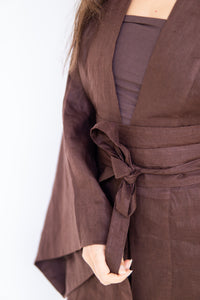 Yori Kimono, Linen, Brown Chocolate, view 3