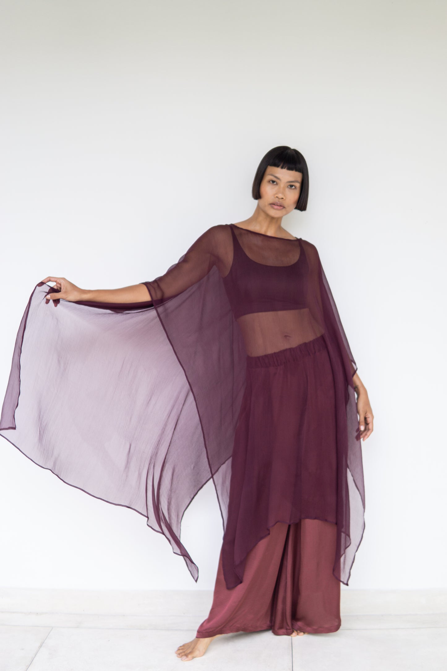 Yun Poncho – Silk Crinkle – Autumn Plum