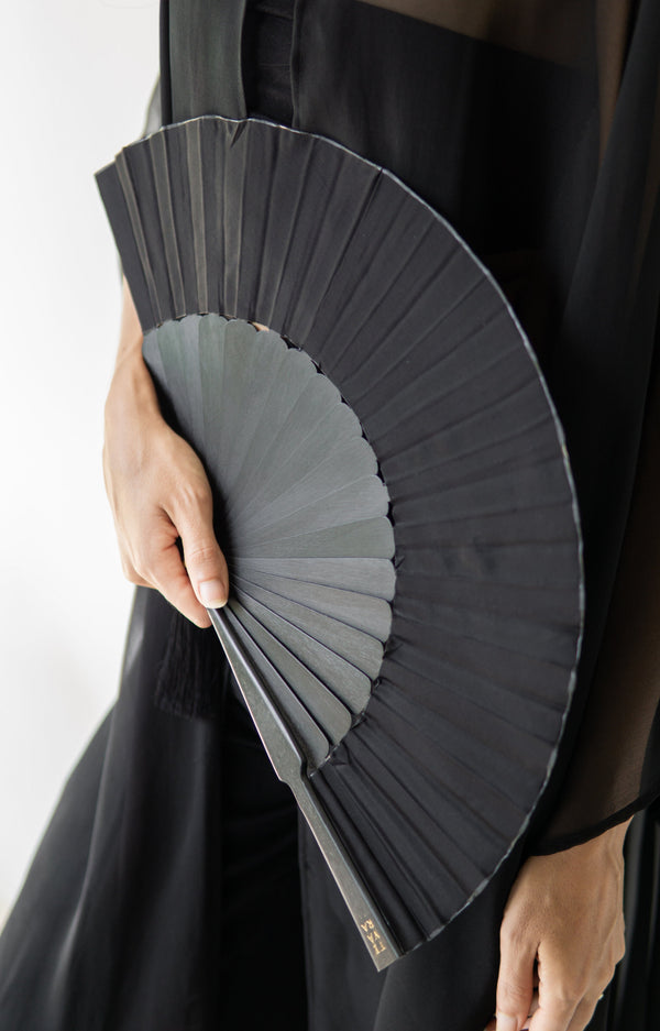 Temple Fan — Silk — Black Jade