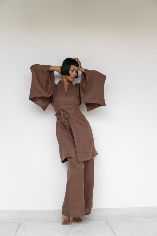Obi Belt - Linen - Honey Brown