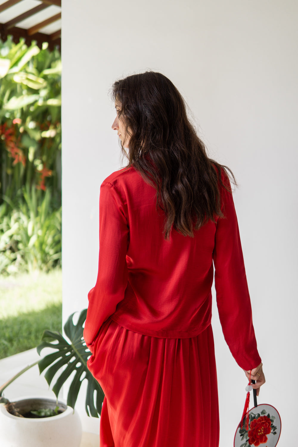 Lin Shirt, Lyocell Silk, Peony Red, view 5