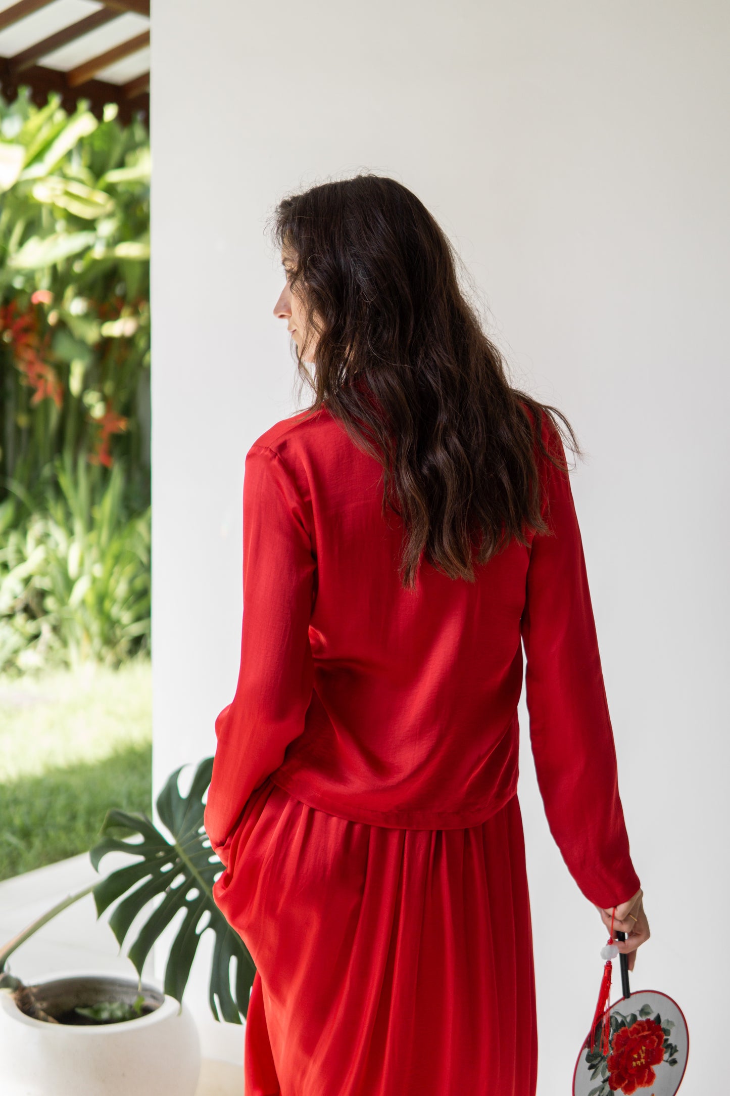 Lin Shirt – Lyocell Silk – Peony Red