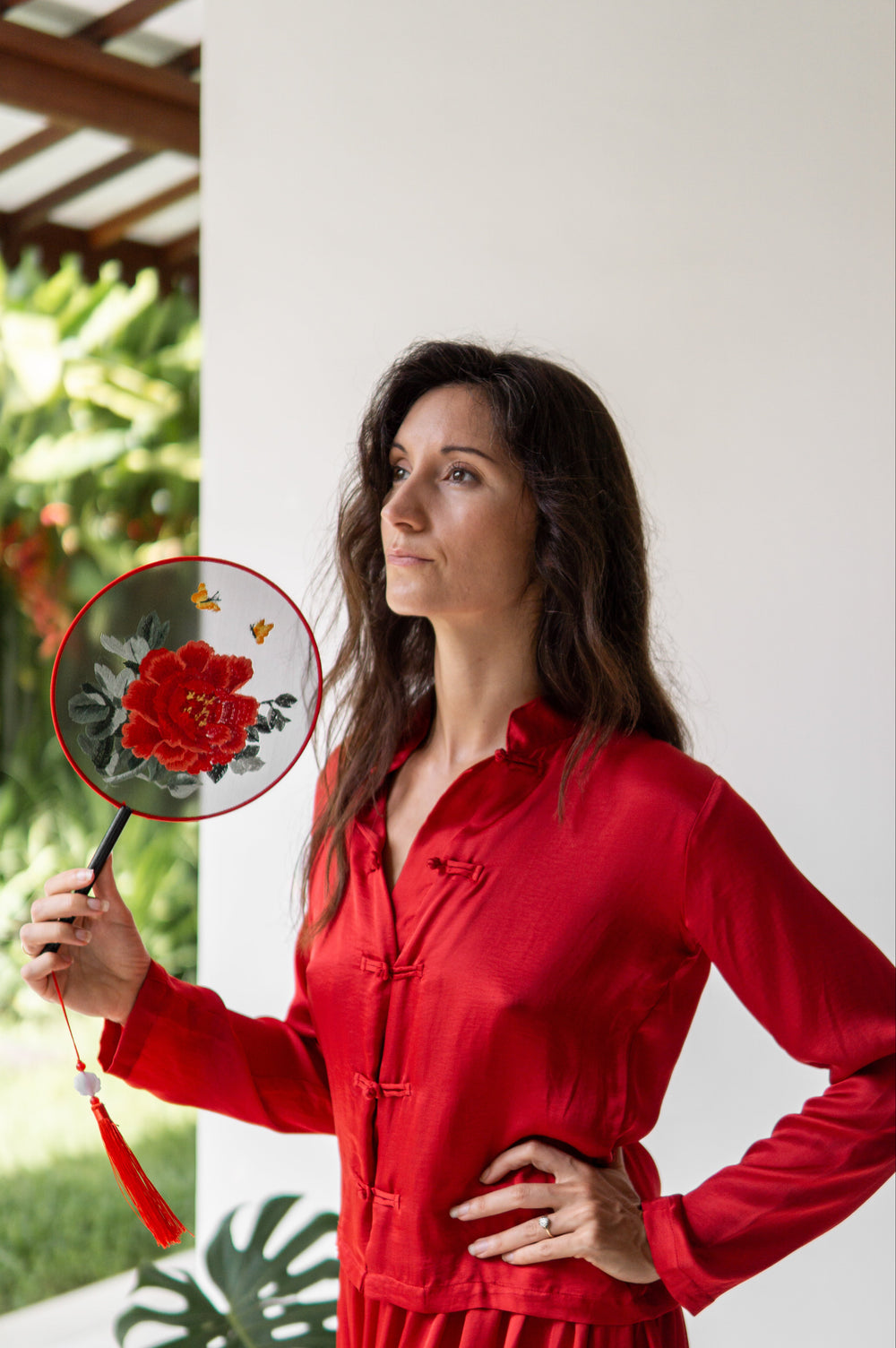 Lin Shirt, Lyocell Silk, Peony Red