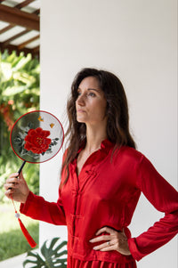 Lin Shirt, Lyocell Silk, Peony Red