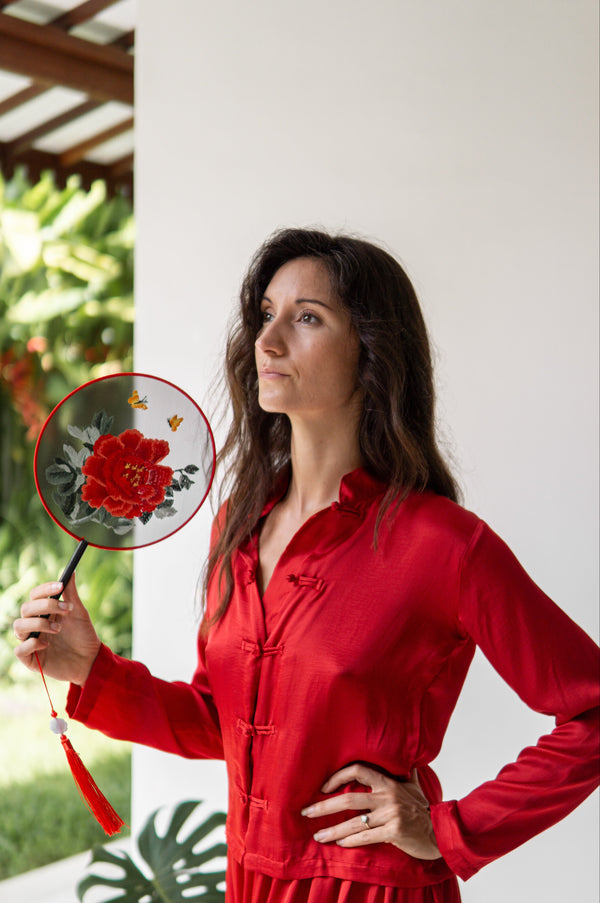 Lin Shirt – Lyocell Silk – Peony Red
