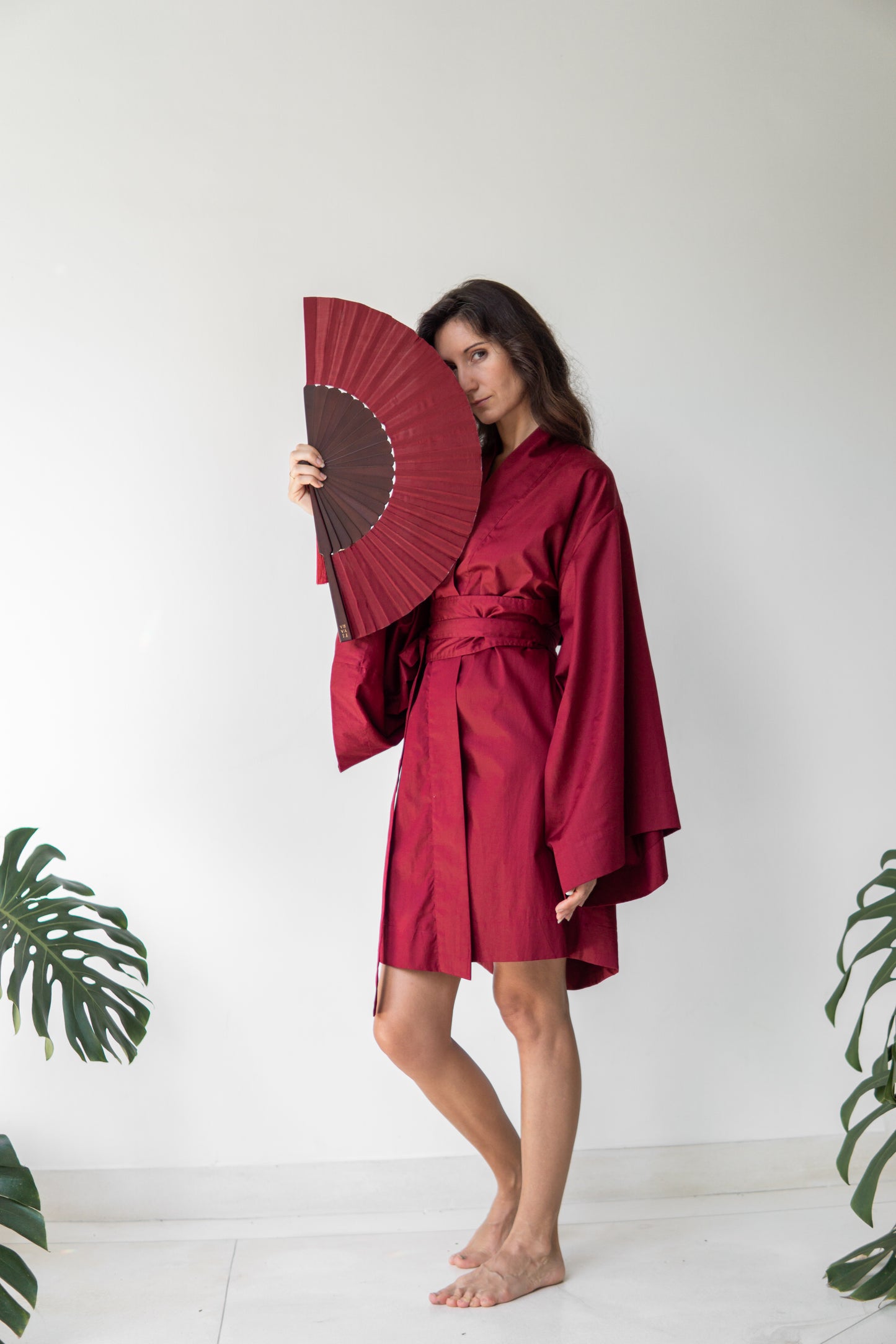 Temple Fan – Silk – Sacred Maroon