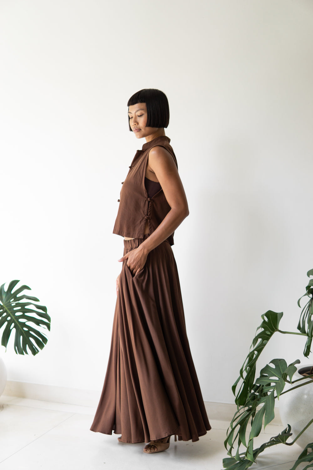 SaRa Long Skirt, Premium Rayon, Brown, view 6