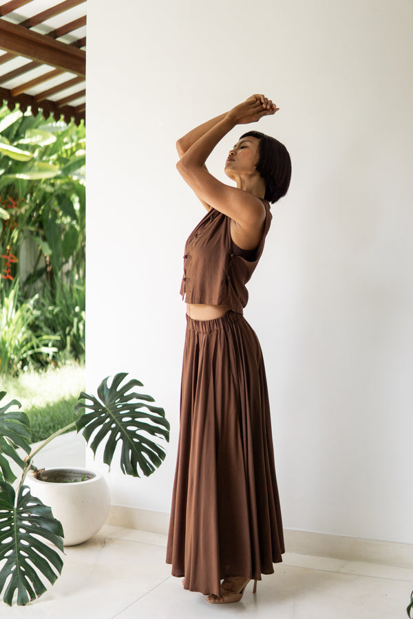 SaRa Long Skirt - Premium Rayon - Brown
