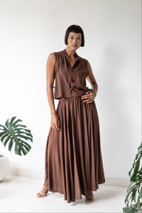 SaRa Long Skirt, Premium Rayon, Brown