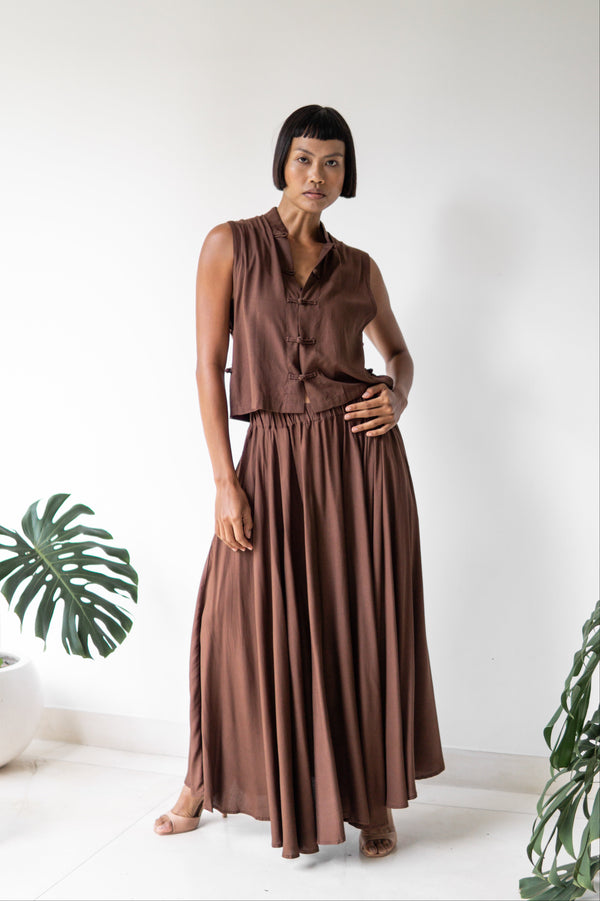 SaRa Long Skirt - Premium Rayon - Brown