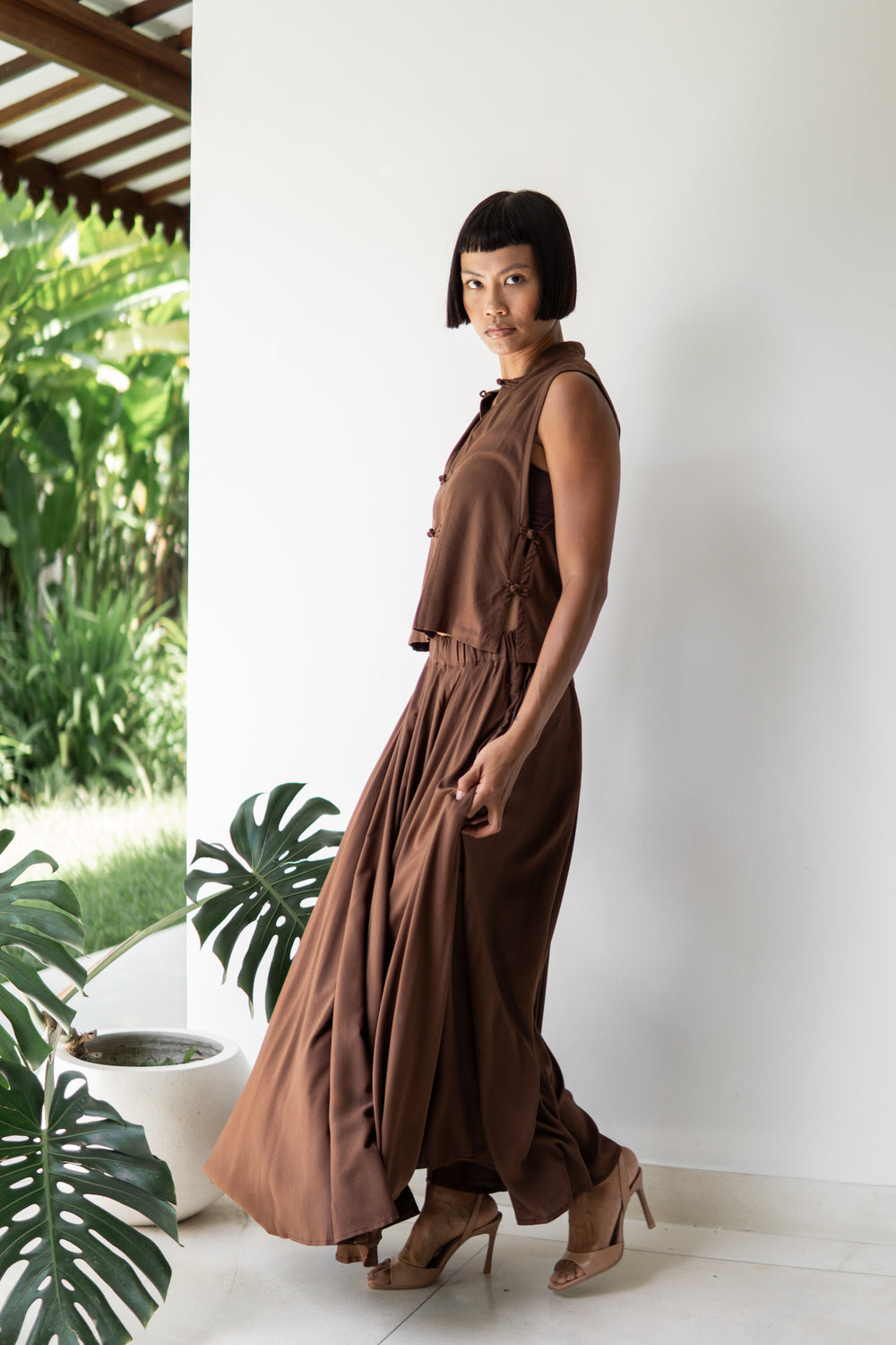 SaRa Long Skirt, Premium Rayon, Brown, view 7