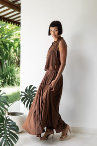 SaRa Long Skirt, Premium Rayon, Brown, view 7